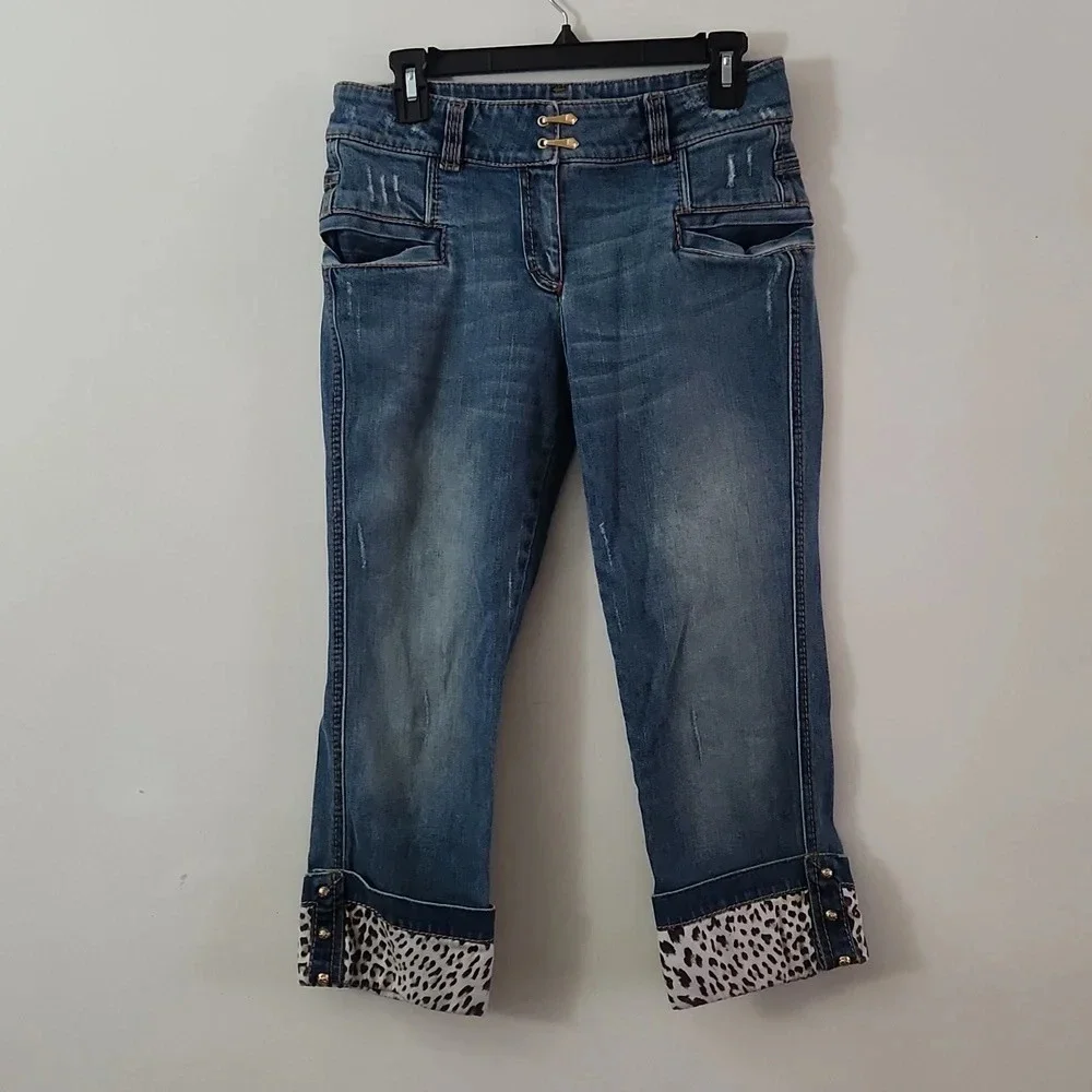 Vintage Roberto Cavalli Capri Jeans Leopard print Size 44 (italian) 8 in US - Picture 1 of 5